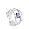 Offener Ring Duna aus Silber mit Amethyst