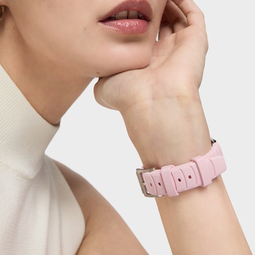 Two-tone analog Watch with Swiss movement, mother-of-pearl face and pink rubber strap TOUS Now Lady