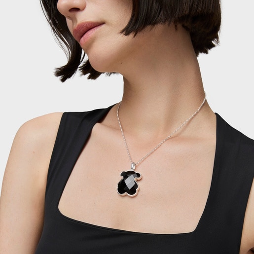 Silver TOUS Color Pendant with faceted onyx 3,3cm.