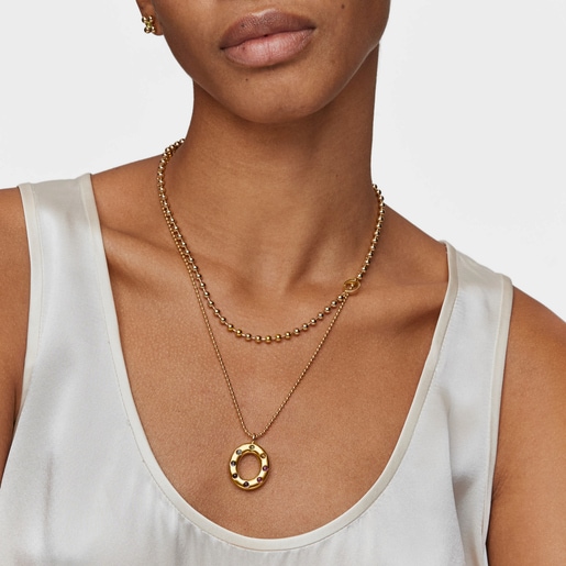 Medium Pendant with 18kt gold plating over silver and gemstones Sugar Party