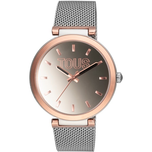 Analogové hodinky s ocelovým náramkem a pouzdrem z hliníku IPRG v růžové barvě TOUS S-Mesh Mirror