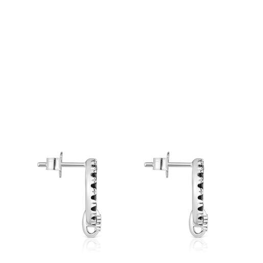 Aretes círculo de plata y espinela negra Straight