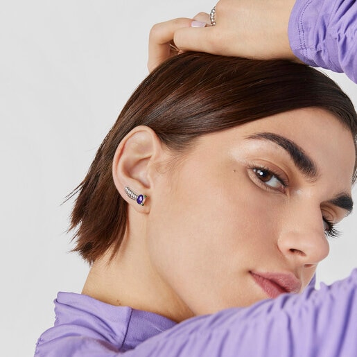 Silver and purple silver Virtual Garden Bar earcuffs