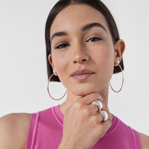 Большие серебряные серьги TOUS Basics с жемчугом