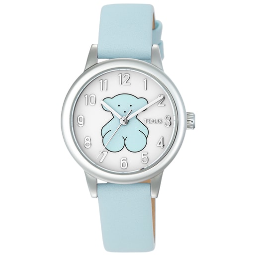 Reloj analógico New Muffin de acero con correa de piel azul