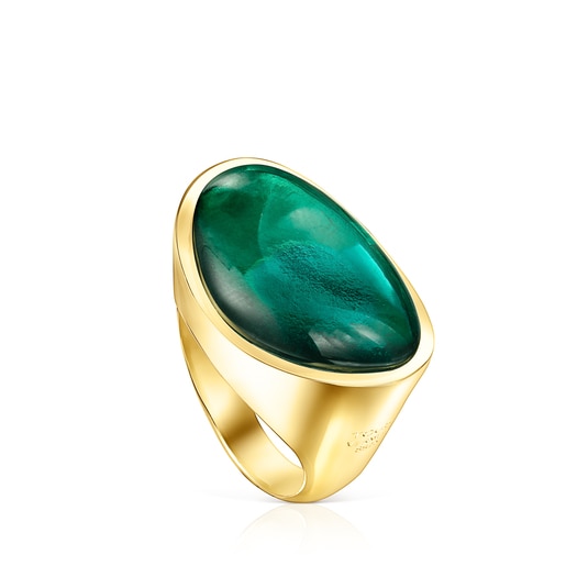 Anillo Cocktail con bano de oro 18 kt sobre plata y glass verde