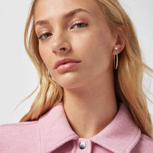 シルバーにパールが付いたミディアムピアス TOUS Basics