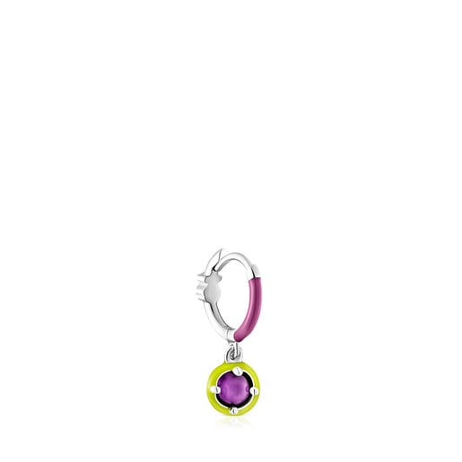 Silver TOUS Vibrant Colors Hoop earring with amethyst and enamel | TOUS