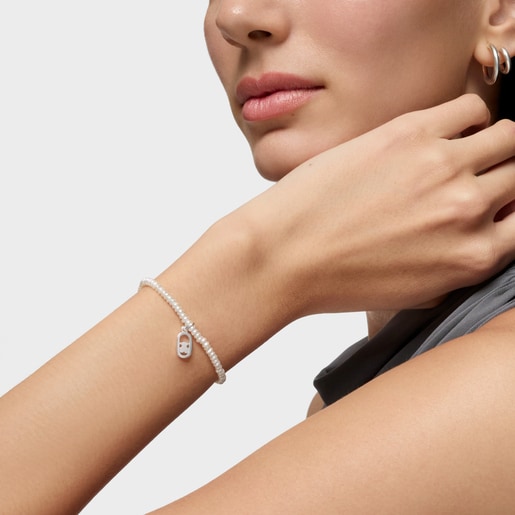 Pulsera elástica de perlas cultivadas y plata Camille