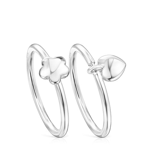 Pack de Anéis Mini Icons flor-coração em Prata