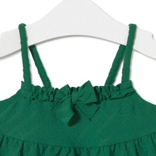 Girls spaghetti strap dress in Logo green