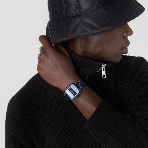 D-Logo Digital watch with IP steel strap
