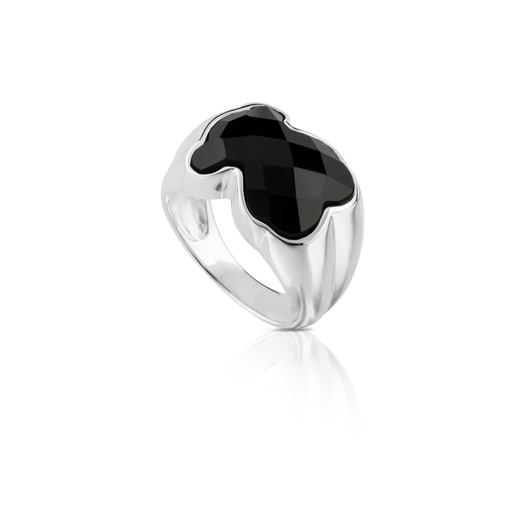 Silver TOUS Color Ring with faceted Onyx 1,3cm.