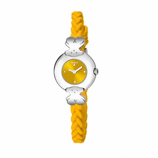 Steel Très Chic Watch with banana colored Silicone strap