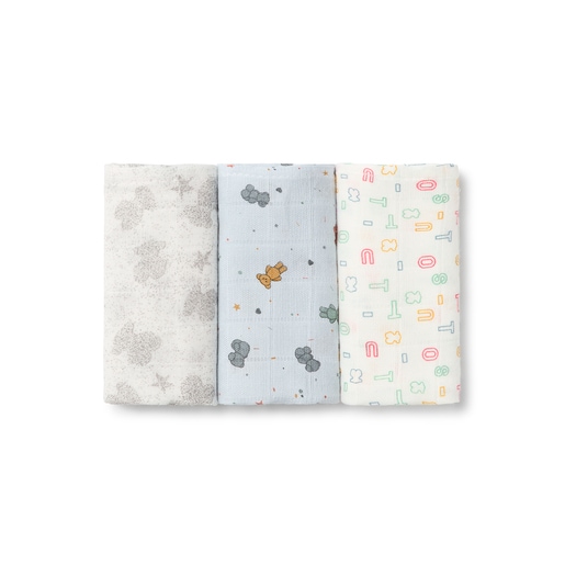 Pack of 3 mini muslins in MMuse sky blue | TOUS