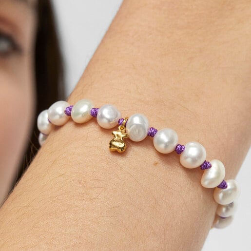 ライラックカラーのナイロンにパールをあしらったブレスレット TOUS Joy Bits