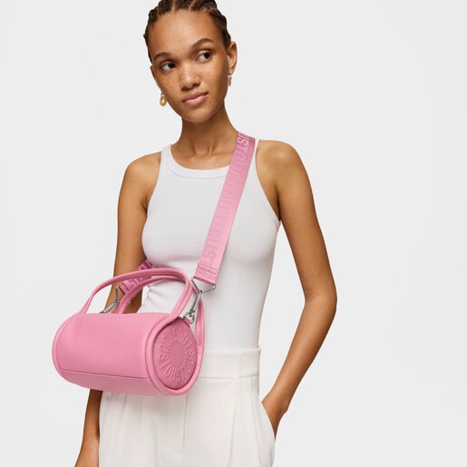 Sac Duffle en cuir rose foncé petit TOUS Miranda