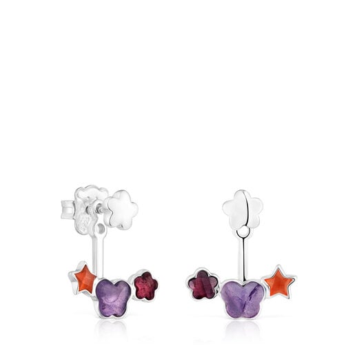 Silver Bold Motif Earrings with gemstones | TOUS