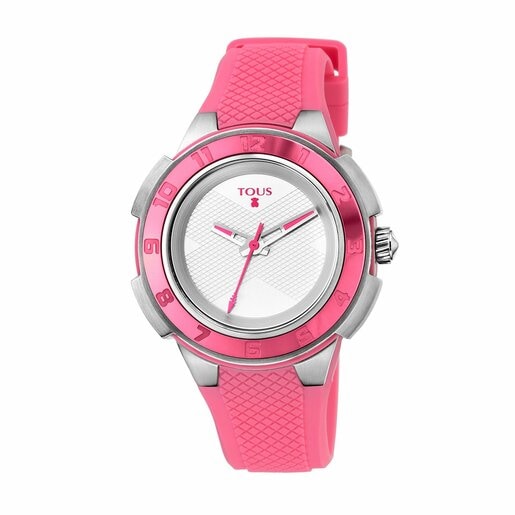 Reloj analógico Xtous Colors bicolor de acero/aluminio anodizado rosa con correa de silicona rosa