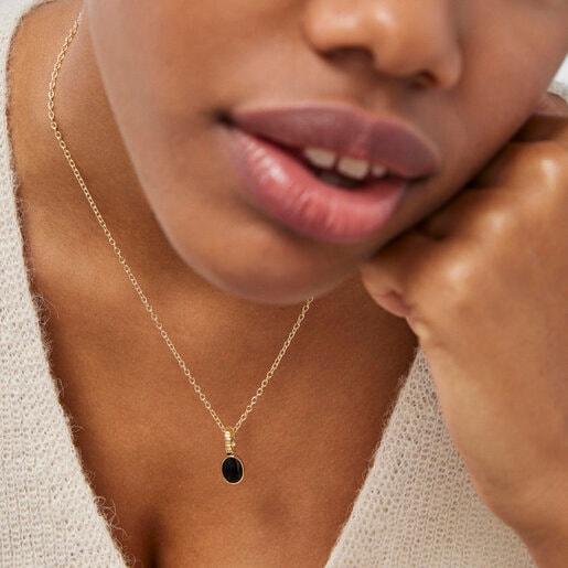 Silver Vermeil Straight Pendant with Onyx | TOUS
