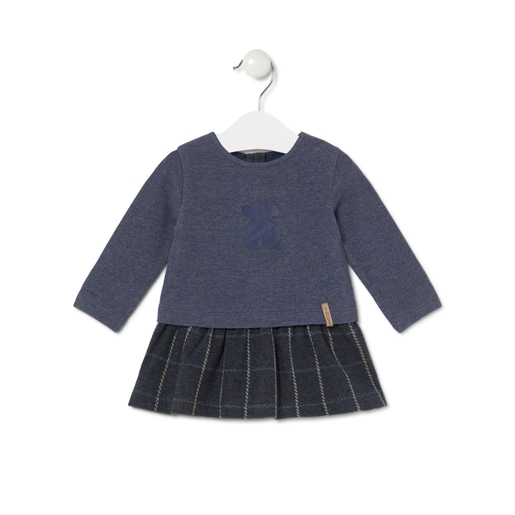 Girls dress with coordinating fabrics in Marine navy blue