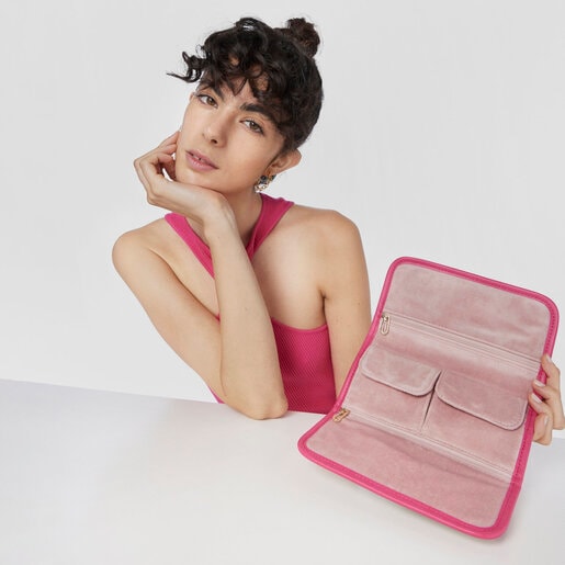 Joyero plegable Kaos Mini beige y fucsia