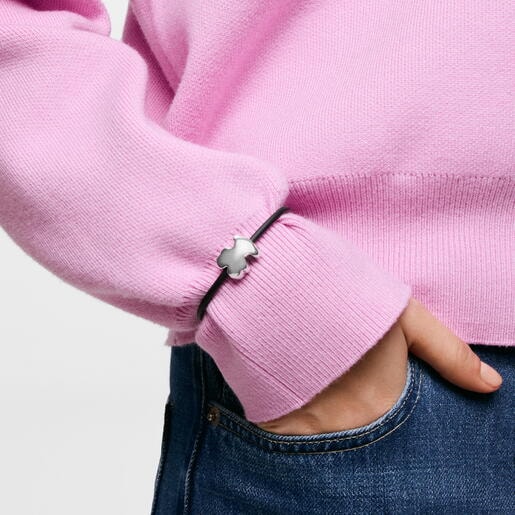 Pulsera oso de plata y caucho 18 mm Bold Motif