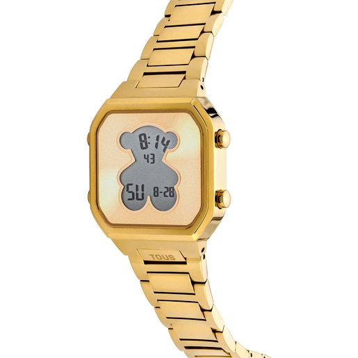שעון דיגיטלי D-BEAR עם צמיד מפלדת IPG מוזהבת