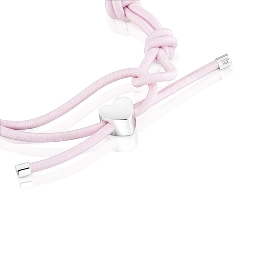 シルバーのハートが付いたピンクの伸縮性ブレスレット Sweet Dolls