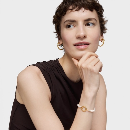 Bracelet with cultured pearls and 18kt gold plating over silver Hold