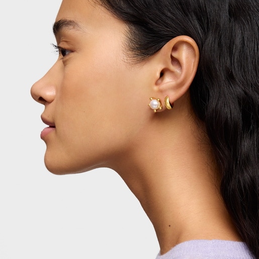 18kt gold plating over silver Earrings with cultured pearls TOUS Garden