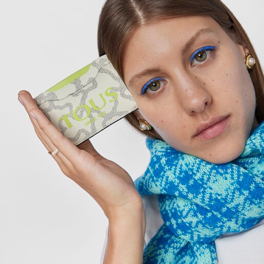 حامل بطاقات Kaos Legacy باللونين البيج والأخضر الليموني