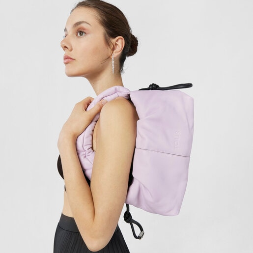 モーブカラーのレザー製ミディアムワンショルダーバッグ TOUS Soft