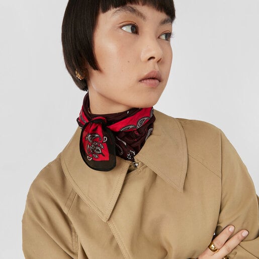 Pañuelo bandana de viscosa burdeos TOUS Crinkled