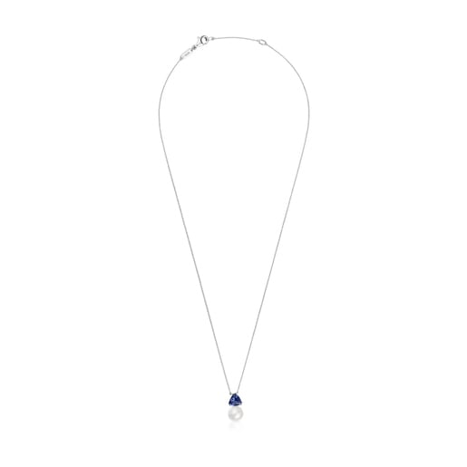 Short white gold Necklace with iolite and cultured pearl Ivette