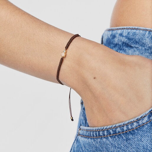 Pulsera de oro con ópalo, topacio y cordón marrón Mini Ivette
