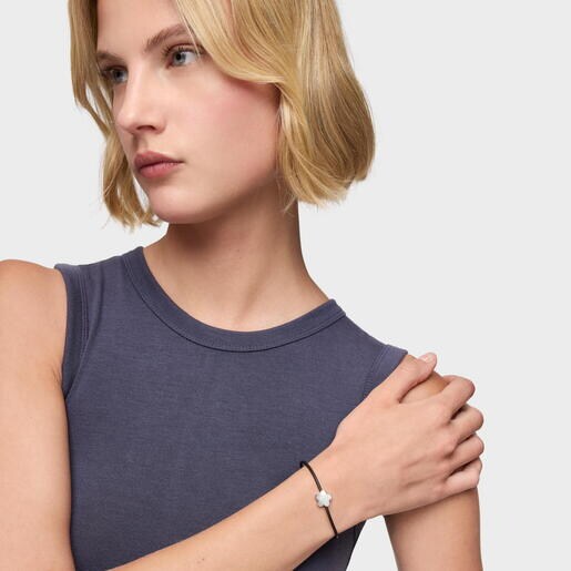 Pulsera flor de plata y caucho 12 mm Bold Motif