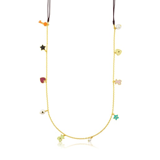Vermeil Silver Face Necklace with Enamel, Pearl and Spinel