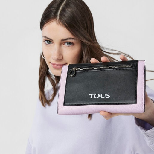 モーブカラーとブラックのレザーミディアムウォレット TOUS Empire