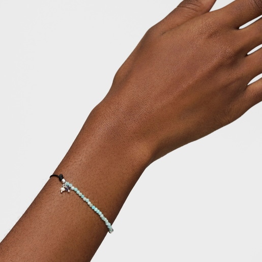 Black nylon Camille Bracelet with amazonites