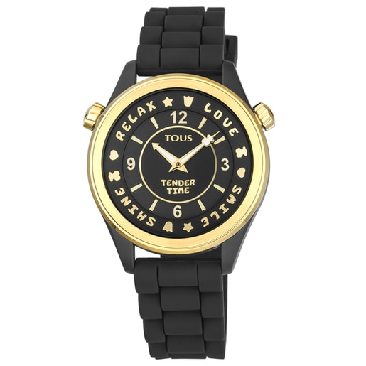 Uhr Tender Time aus Edelstahl mit schwarzem Silikon-Armband