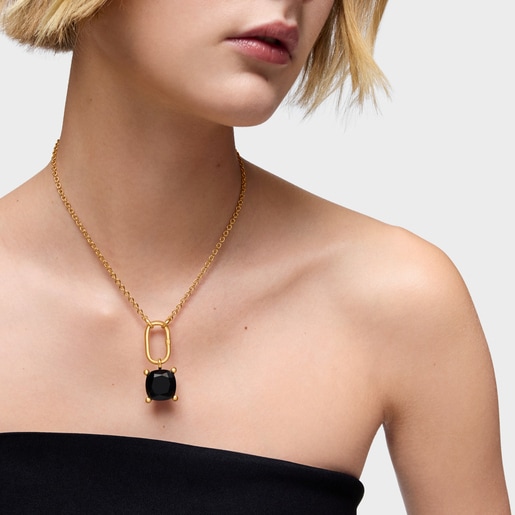Large 18kt gold plating over silver and onyx Pendant Color Black