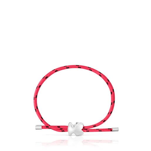Silver and pink nylon bear Bracelet TOUS Bold Motif
