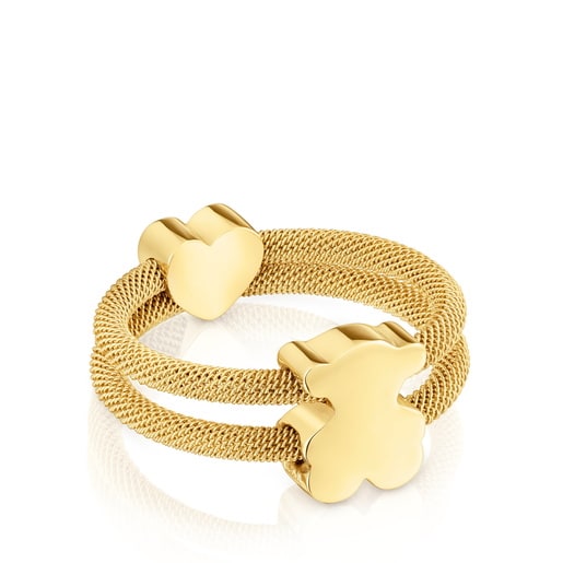 Double ring with 18kt gold plating over silver Icon Mesh
