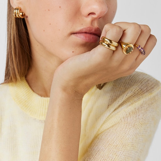 Anillo doble con baño de oro 18 kt sobre plata Virtual Garden