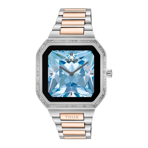Reloj smartwatch con brazalete de acero, acero rosa y zirconitas B-Connect