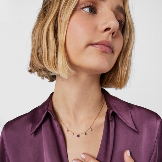 שרשרת בורמייל צהוב על כסף עם אבני חן