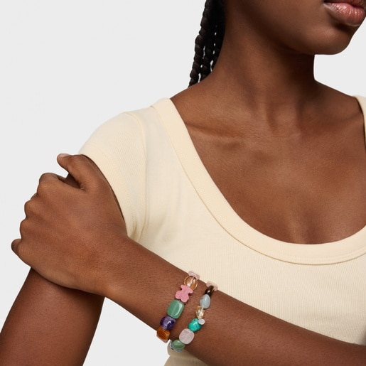 Pulsera de plata con gemas y oso de rodonita TOUS Color