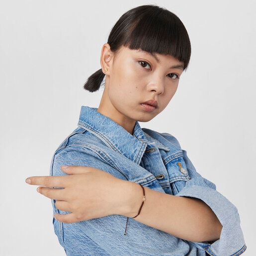 Браслет Mini Ivette из золота c празеолитом и аметистом на коричневом шнурке