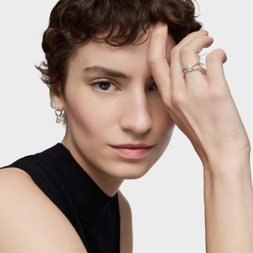 Silver Open ring with bear Icon Metal